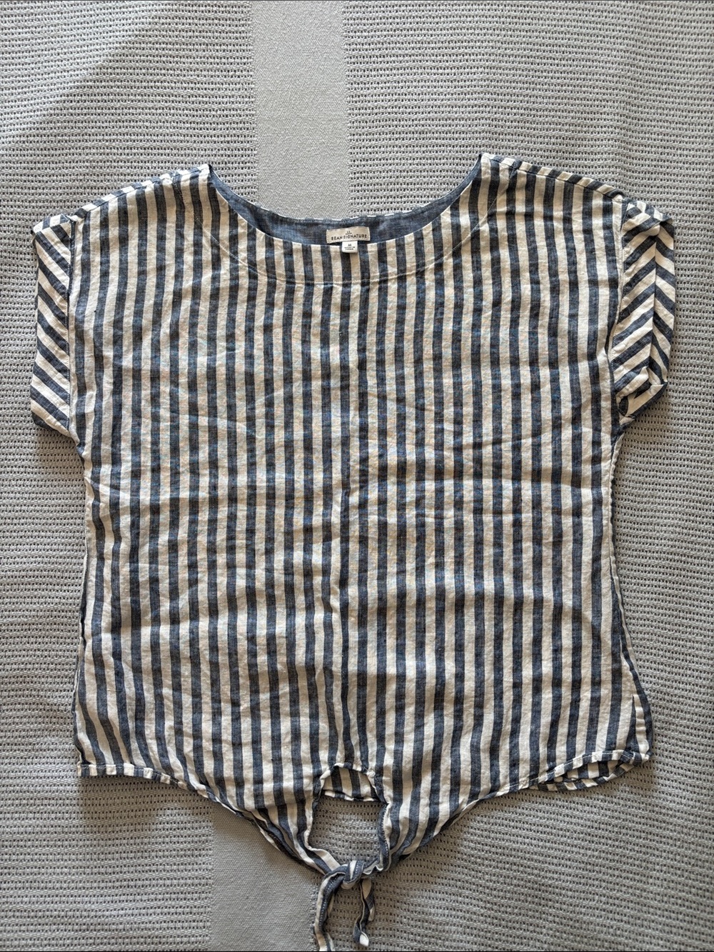 L.L. Bean Navy and White Striped Tie-Front Crop Top